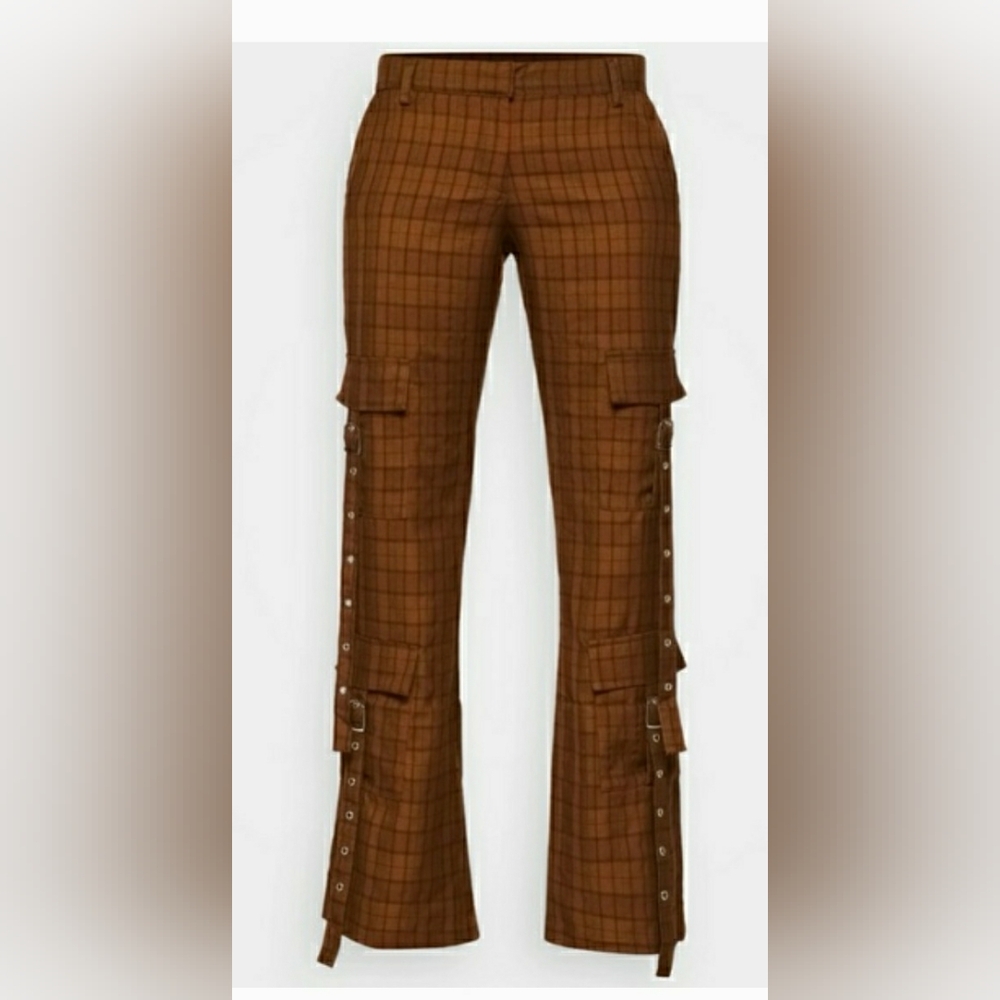 The Ragged Priest Brown Plaid Flare Pants